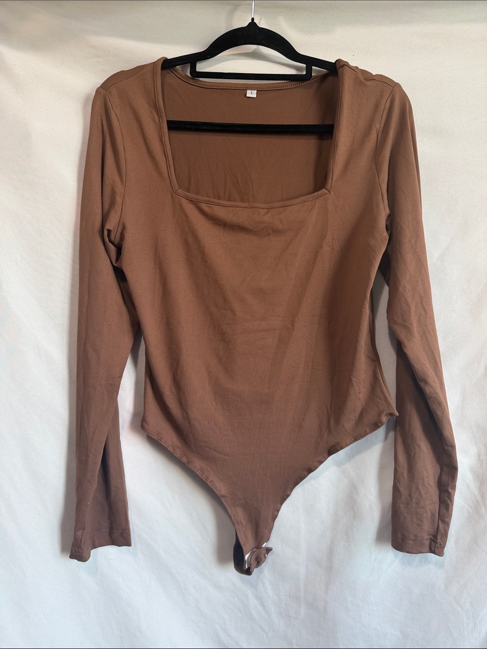 Square Neck Long Sleeve Bodysuit - Brown